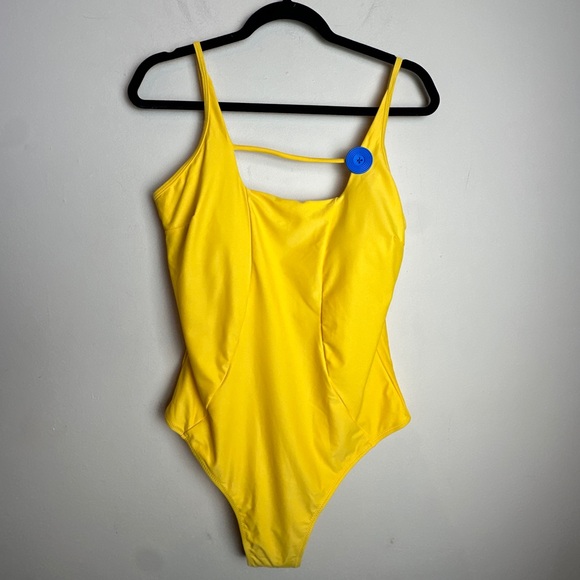 Cupshe Bright Yellow One-Piece Swimsuit NWT Retro Blue Button Cheeky Size XXL - Picture 16 of 16